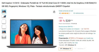 Dell Inspiron 14 5410 Intel Core i5-11300H de 8GB/512GB SSD por 539€