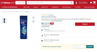 Shampoo Clear Men Anticaspa de 400ml - R$ 13,72