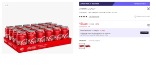 24 Latas de Coca Cola de 330cl por 8.16€