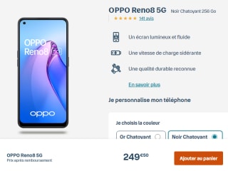 Smartphone 6,43" OPPO Reno 8 5G Noir à 249,50€