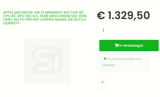 APPLE MBA 13 MDN M2 8c/8c 16GB/256GB/NL/ voor €1279 bij Sicomputers