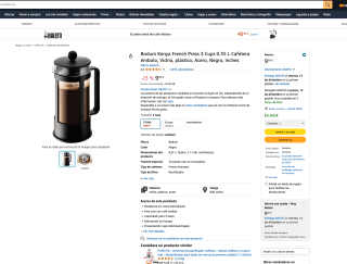 Cafetera Bodum Kenya French Press 3 Cups 0.35 L émbolo Vidrio por solo 9,95€