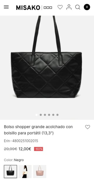 Bolso shopper grande acolchado con bolsillo para portátil por 12€.