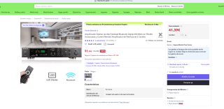 Amplificador Estéreo de Alta Fidelidad Bluetooth Digital 600 Watt con FM AM Incorporado Control Remoto Amplificador de Potencia de 5 Canales por solo 41,39€