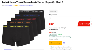 Jack & Jones Zwarte Boxershorts Multipack 5-Pack maat S voor €13,98 bij Bol