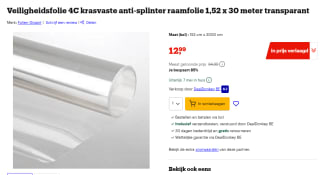 Veiligheidsfolie 4C krasvaste anti-splinter raamfolie 1,52 x 30 meter transparant voor €12,99 bij Bol