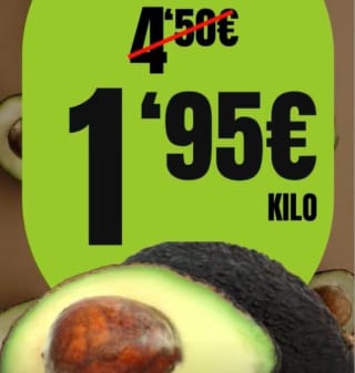 Aguacate Hass a 1,95€ Kg en supermercados Hiper Usera