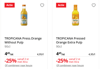 25% korting op veel Tropicana bij Colruyt