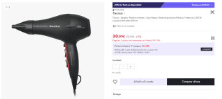 Secador Taurus Fashion Infrared de 2.200 W por 20.16€