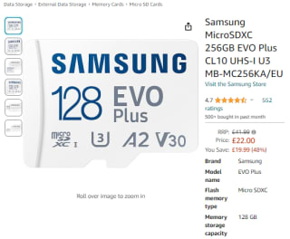 Gain Amazon's Samsung Evo Plus 256GB micro SDXC as low as £11.99