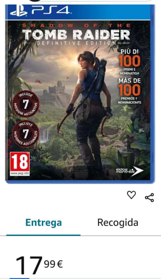 Shadow of the Tomb Raidet PS4 por 17,99€.