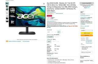 Monitor Acer EK251Q EBI 25 " Full HD IPS 100 Hz 62,2cm 1920x1080 16:9 250 Nits por 84,99€