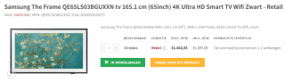 Samsung The Frame LS03B (2023) 65" voor €1.697,09 bij Redshell