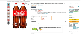 Refresco Coca-Cola Sabor Original 2 botellas 2 L por solo 3,72€