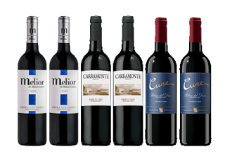 2 botellas de Melior de Matarromera 12 Meses 2019. + 2 botellas de Carramonte Crianza 2021. + 2 botellas de Cune Crianza 2021. por 39€