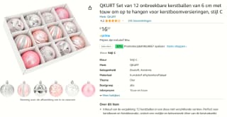 Set van 12 onbreekbare kerstballen van 6 cm voor €11,25 dmv code bij Amazon