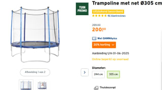 Trampoline met net 305 cm voor €200 bij Gamma