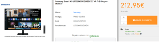 Monitor Samsung Smart M5 LS32BM500EUXEN 32" VA FHD por 212.95€
