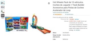 Hot Wheels Pack de 10 vehículos + Track Builder por 19,99€