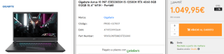 Ordenador Portatil Gigabyte Aorus 15 9KF-E3ES383SH i5-12500H RTX 4060 8GB 512GB 15.4" W11H por 1049.95€