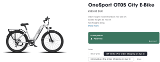 OneSport OT05 City E-bike voor €899 bij OneSport