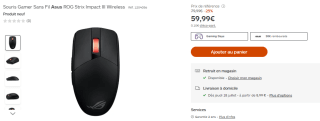 Souris gamer sans fil Asus ROG Strix Impact III Wireless à 59,99€
