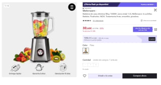 Batidora de vaso eléctrica Mellerware Mixy 1300W. Jarra cristal 1,5L con 6 cuchillas por 21.42€