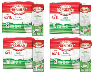 4 Packs de 6 Unidades de 1L de Leche Président desnatada por 21.43€