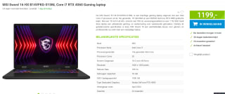 MSI Sword 16 HX B14VFKG-015NL Gaming laptop voor €1.199 bij Megekko
