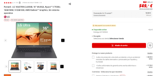 Portátil LG 16UD70R-G.AX56B Ryzen 5 7530U, 16GB RAM, 512GB SSD, AMD Radeon Graphics por 549€ (newsletter por 539€)