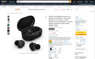 Auriculares Philips TAT1209BK True Wireless por 15,29€