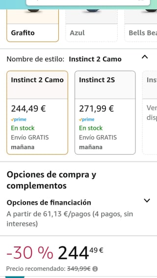 Garmin Instinct 2 Camo, Reloj Inteligente con GPS por 244,49€.