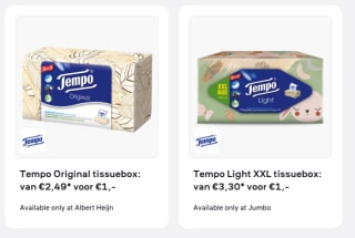 Tempo Original tissuebox + Tempo Light XXL tissuebox voor €1 dmv cashback
