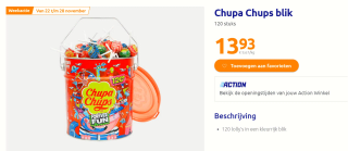Chupa Chups blik 120 lolly's voor €13,93 bij de Action