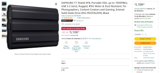 Portable SSD Samsung T7 Shield 4TB por $3,109 en Amazon
