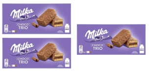 3 Paquetes de Milka Choco Trio Bizcocho de Cacao y Cubierto con Chocolate con Leche de los Alpes 150g por 5.36€