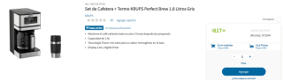 Cafetera + Termo KRUPS Perfect Brew 1.8L por $817 en Sam's Club