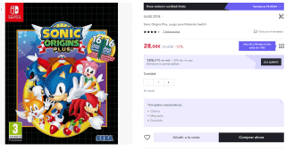 Videojuego Nintendo Sonic Origins Plus por 19,60€