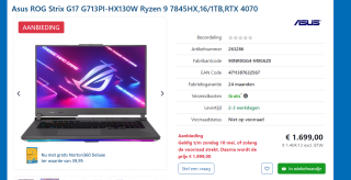 ASUS ROG Strix G17 G713PI-HX130W voor €1.699 bij Infromatique