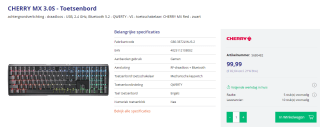 Cherry MX 3.0S Wireless RGB QWERTY keyboard voor €99,99 bij Azerty