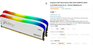 Memoria Kingston FURY Beast Blanco Special Edition DDR4 3200 MHz 32GB 2x16GB CL16 por 108.11€