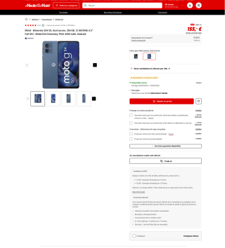 Móvil Motorola G54 5G Azul oscuro 256GB 12GB RAM 6.5" Full HD+ MediaTek Dimensity 7020, 5000 mAh por solo 155€