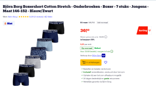 Bjorn Borg maat 146-152 7 stuks voor €36,90 bij Bol.com