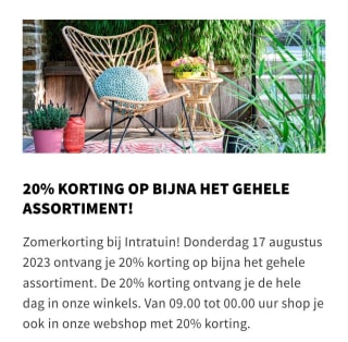20% korting op bijna het hele assortiment bij Intratuin