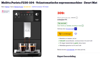 Melitta Purista F230-104 Volautomatische espressomachine voor €309 bij Bol