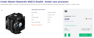 Cooler Master MasterAir MA612 Stealth - Koeler voor processor voor €34,95 bij Azerty