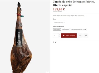 El Cortijo Jamón de cebo de campo ibérico de 9kg a 10kg por 129€