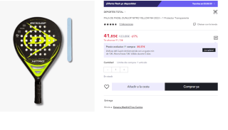 Pala de Padel Dunlop Nitro Yellow NH 2023 + 1 Protector Transparente por 41.85€ (Cuenta Nueva 29.85€)