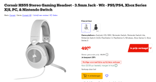 Corsair HS55 Stereo Wit Bedrade Gaming Headset voor €49,90 bij Bol
