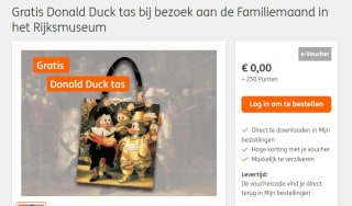 Gratis Donald Duck tas bij bezoek aan de Familiemaand in het Rijksmuseum voor 250 ING punten